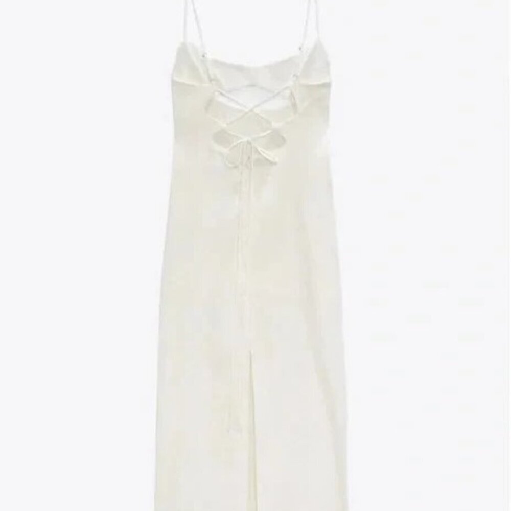 ZARA CUT-OUT bust Lace up Back Linen Blend Midi SIZE L DRESS 7385/220 - Picture 7 of 7